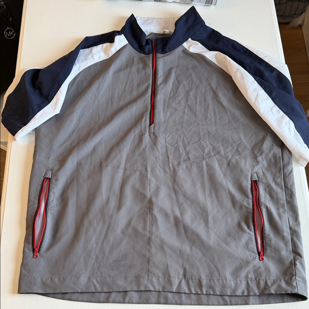 FootJoy Gray and Navy Short Sleeve Quarter-Zip Pullover
